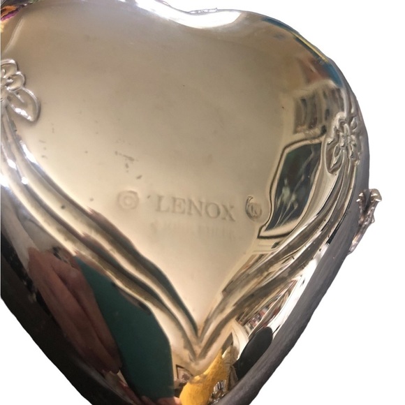 Vintage Large Lenox Kirk Steiff Silverplate Heart Box Ornament With Ribbon 4.5” - Picture 6 of 6